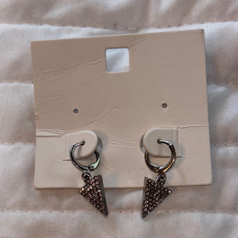 Silvertone Triangle Dangle Earrings - image 1